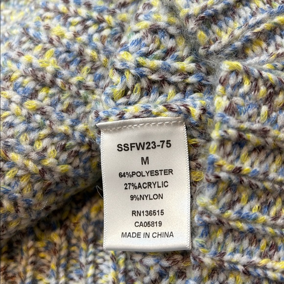 Stitches and Stripes Chunky Crewneck Sweater Size Medium blue yellow cream brown - Picture 6 of 7
